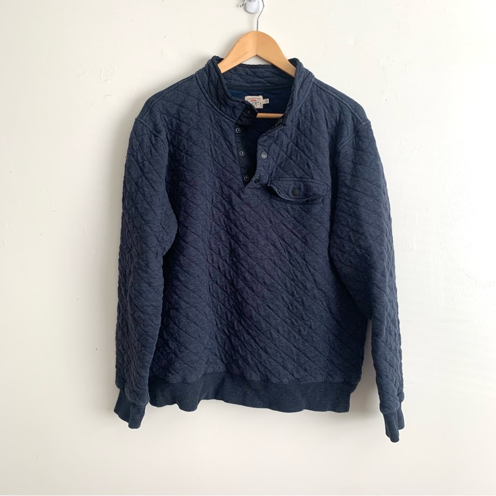 Faherty Navy Quilted Sweatshirt